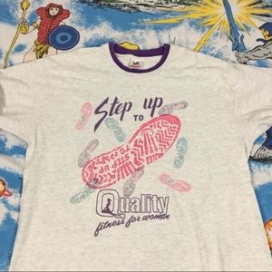 vintage Step Up To Quality Fitness For Women LAYERED ringer shirt - sz L - 90s